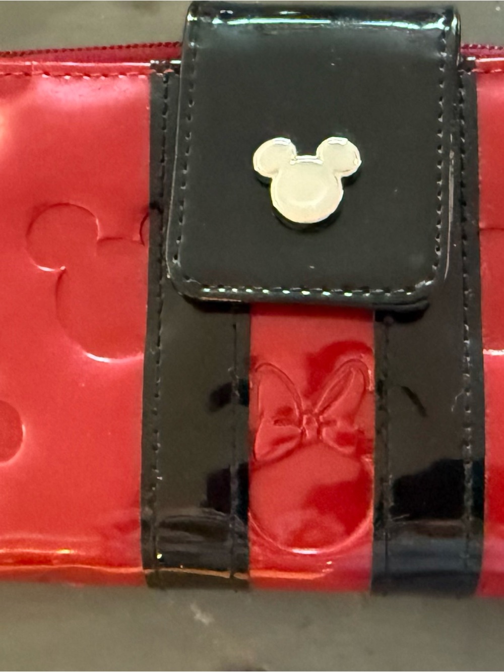 Disney Red Patent Wallet with Black Trim and Loungefly Plate